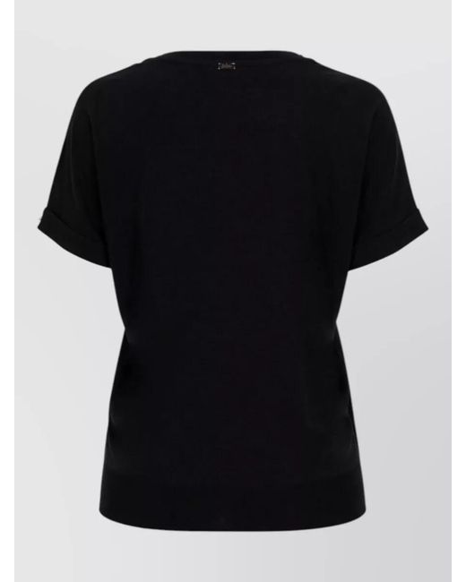 Herno Black Short Sleeve Top Round Neck Cuffs