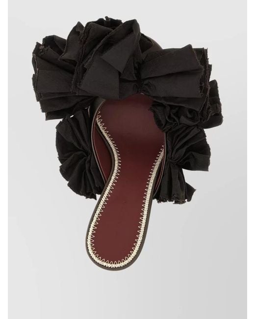 Magda Butrym Black Taffeta Mule Ruffled Flowers Open Toe