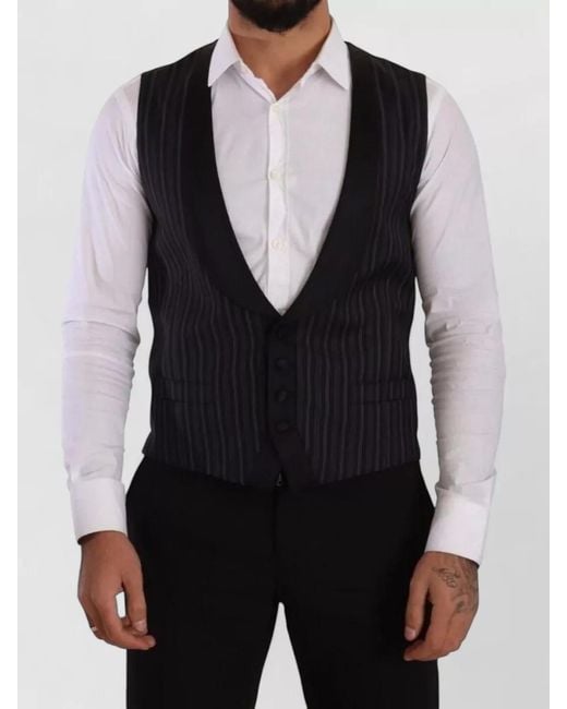 Dolce & Gabbana Blue Striped Wool Silk Waistcoat for men
