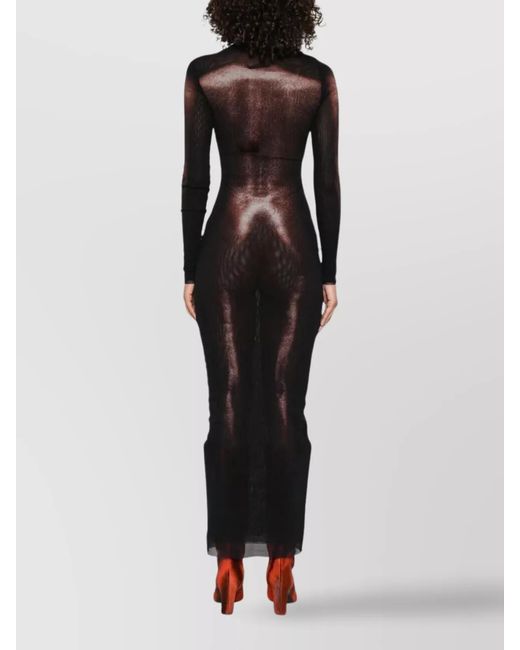 Jean Paul Gaultier Blue Printed Mesh Asymmetric Midi Dress