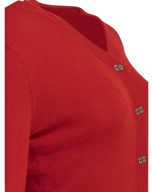 Ganni Red Merino Wool Cardigan Long Sleeves V Neckline