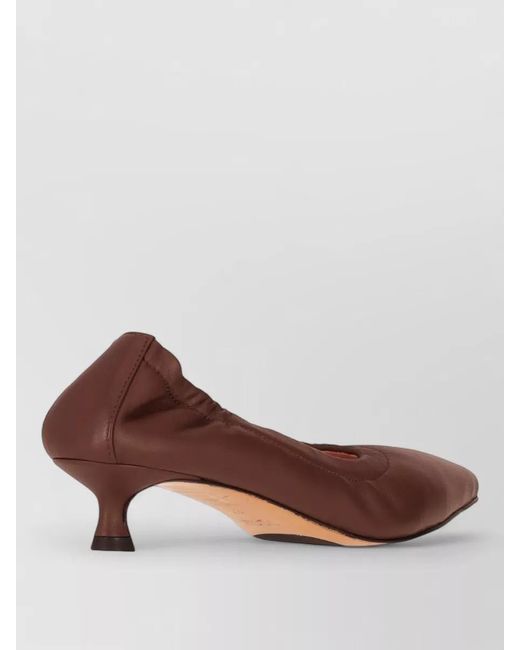 LA ROSE Brown Kitten Heel Soft Leather Pointed Toe Pumps
