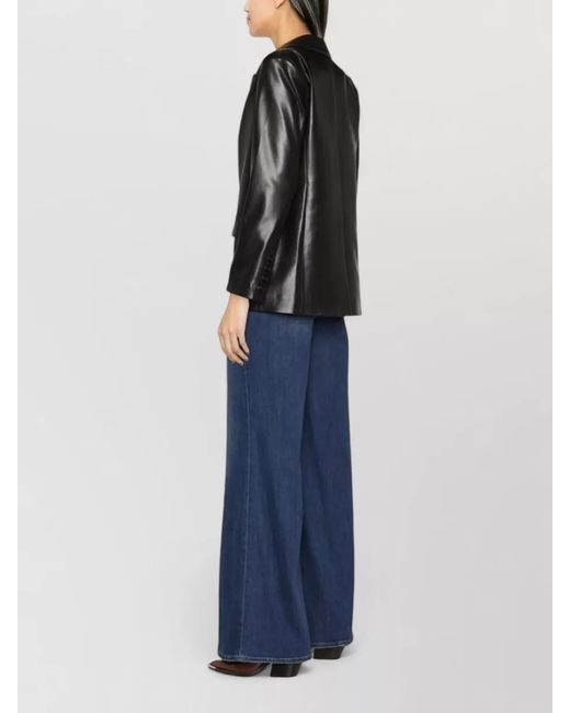 Alice + Olivia Black Tailored Faux Leather Blazer Single Breasted