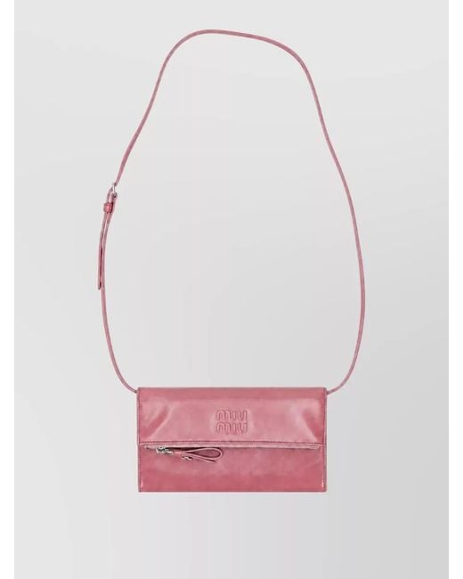Miu Miu Pink Shine Leather Wallet Cardholder Adjustable Strap