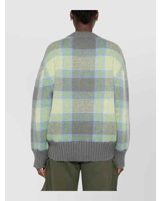 The Attico Gray Wool Crewneck Sweater Casual Check Pattern