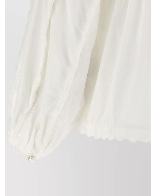 Farm Rio White Cotton Blouse Square Neckline Ruffle Long Sleeves