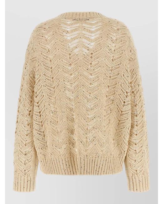 Max Mara Natural Felino Knit Top Long Sleeve V Neckline