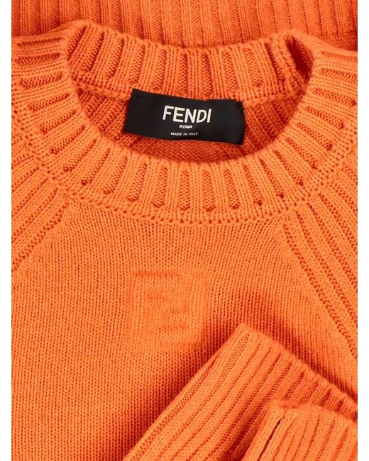 Fendi Orange Cashmere Crewneck Jumper for men