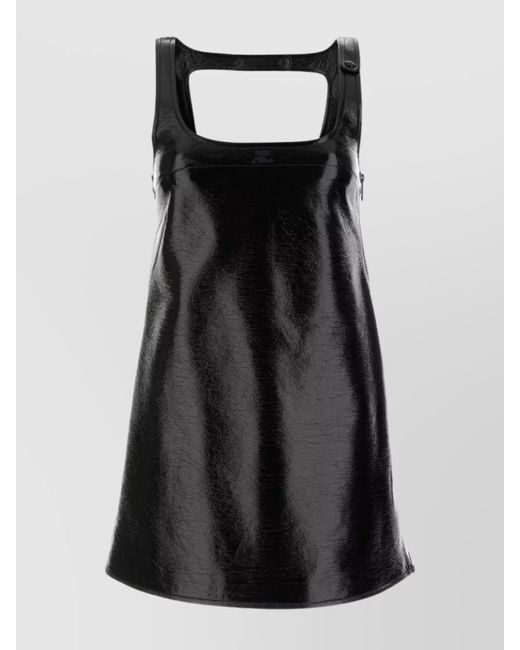Courreges Black Faux Leather Square Neck Sleeveless Knee-Length Dress
