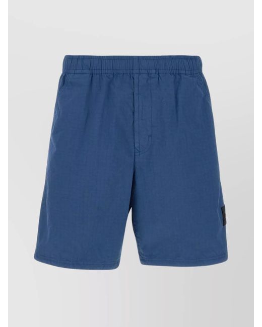 Stone Island Blue Shorts Elasticated Waistband Patch Pockets for men