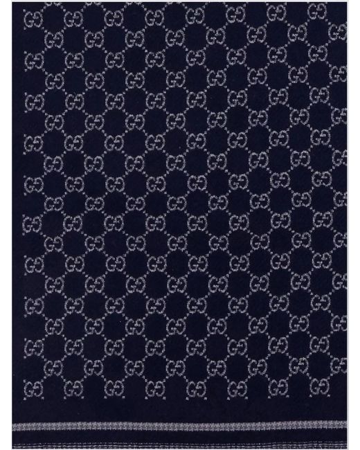 Gucci Blue Fashionable Scarf Reversible Fringed Edges for men