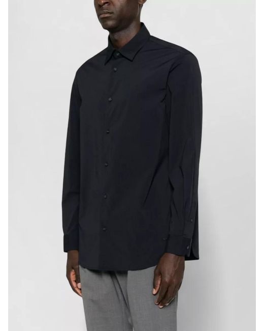 Emporio Armani Blue Nylon Shirt Long Sleeves Spread Collar for men