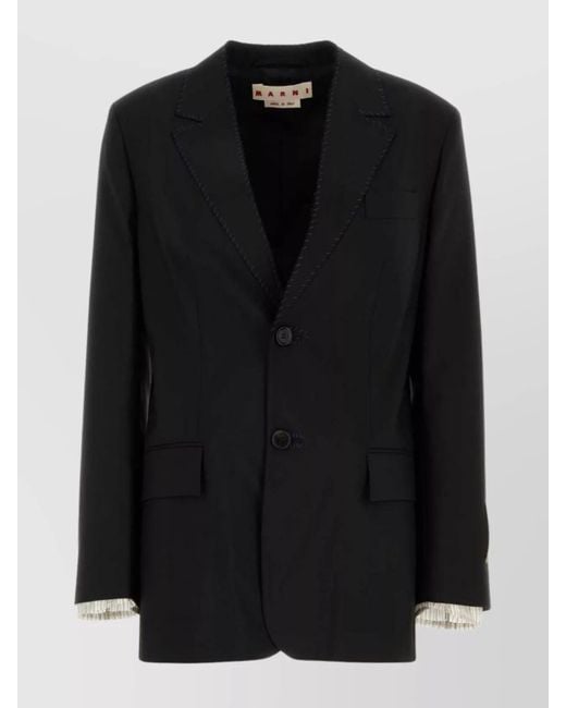 Marni Black Wool Blazer With Front Pockets And Long Sleeves
