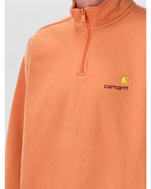 Carhartt Orange American Script Half Zip Fleece Sweater for men