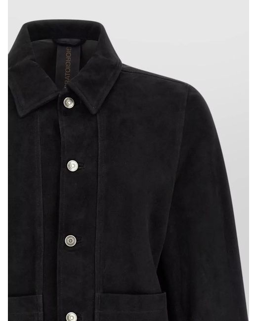 Giorgio Brato Black Fiore Suede Jacket Collared Design Pockets for men