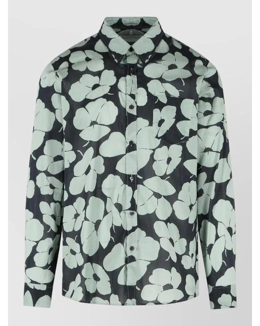 Dries Van Noten Green Corbino Cotton Shirt Long Sleeves Floral for men