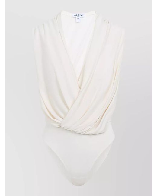Alaïa White Hooded Draped Sleeveless V-Neck Body
