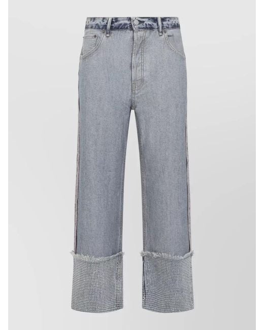 Acne Gray Denim Rhinestone Straight-Leg Cropped Jeans