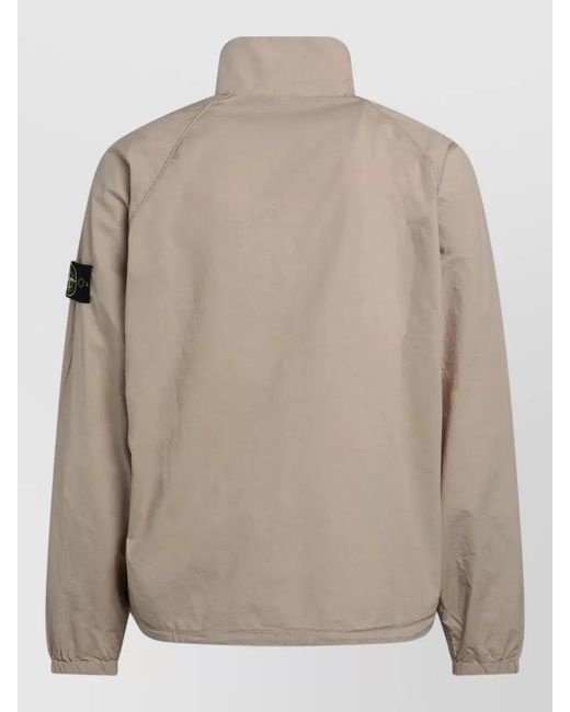 Stone Island Natural High Collar Jacket Elasticated Cuffs Hem Pockets for men