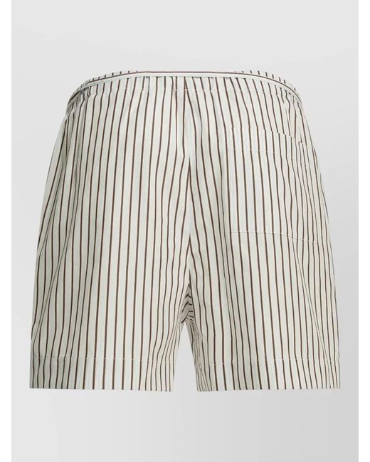 Loulou de Saison White Shorts Striped Elastic Waistband Back Pocket