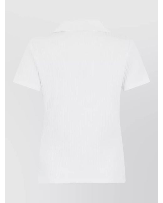 Vince White Ribbed Knit Polo Shirt Slim Fit