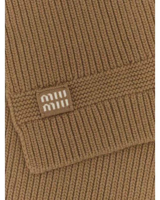 Miu Miu Natural Soft Wool Blend Ribbed Knit Scarf