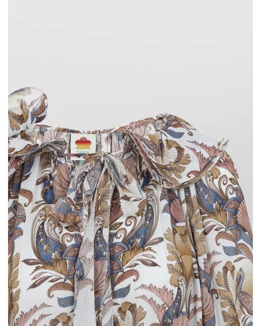 Farm Rio White Blouse Floral Print Bow Detail Long Sleeves