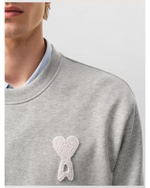 AMI White Crew Neck Sweater Crochet Patch Detail for men