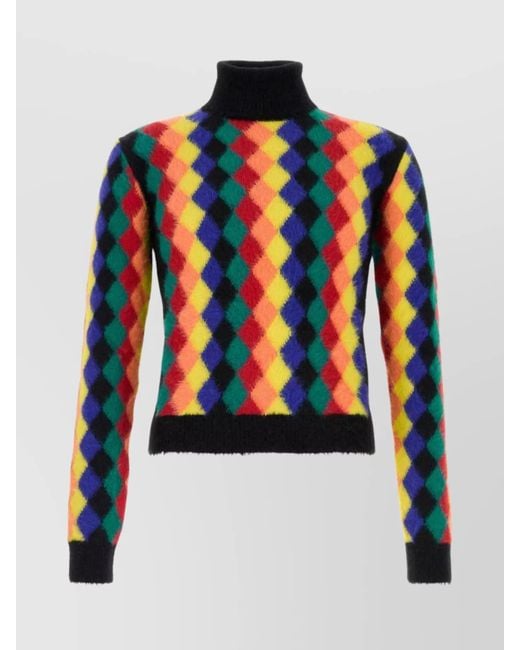 Loewe Men's Blue Argyle Pattern Turtleneck Sweater