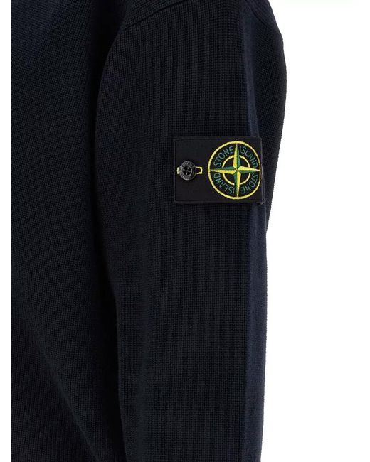 Stone Island Blue Ribbed Cotton V-Neck Cardigan for men