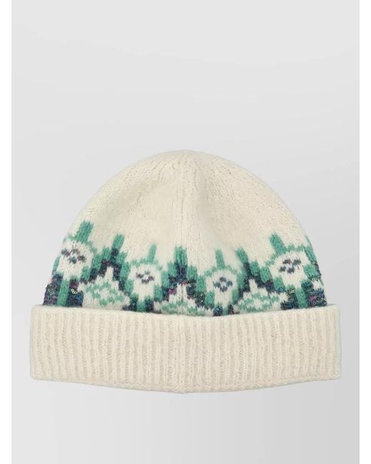 Loewe Blue Sequin Knit Beanie Hat Folded Cuff