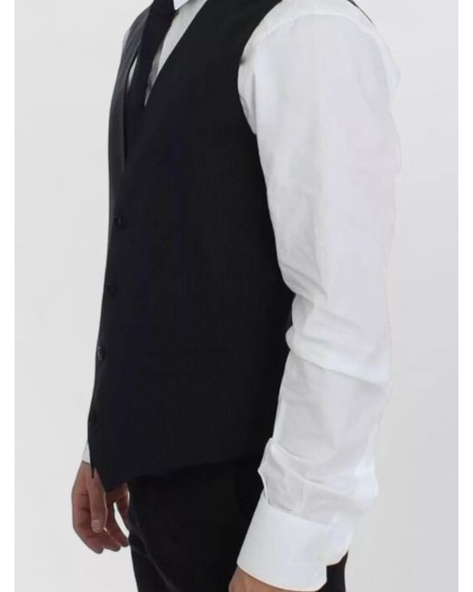 Dolce & Gabbana Blue Wool Pinstripe Slim-Fit Single-Breasted Vest for men