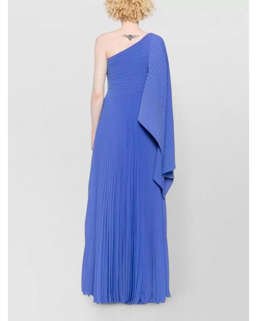 Solace London Blue One Shoulder Asymmetric Pleated Maxi Dress