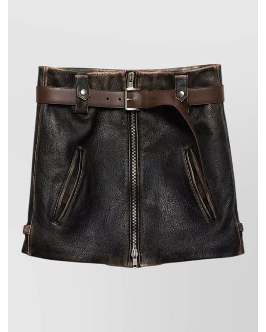 Prada Black Textured Mini Skirt Belt Loops Pockets