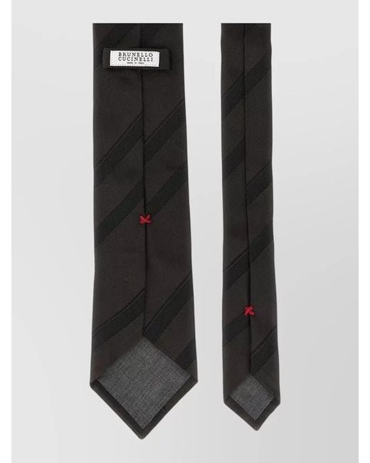 Brunello Cucinelli Black Regimental Pure Silk Slim Tie for men
