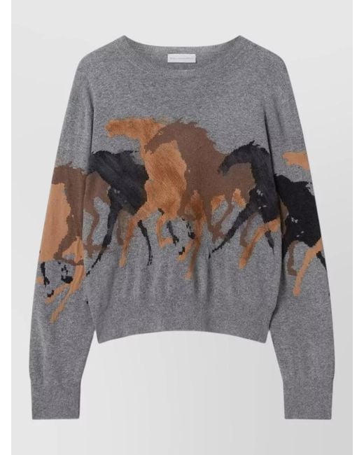 Stella McCartney Gray Virgin Wool Ribbed Round Neck Jumper