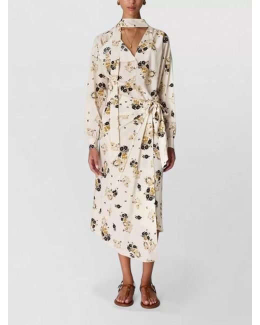 Isabel Marant Natural Faniry Asymmetric Wrap Midi Dress Tie Waist