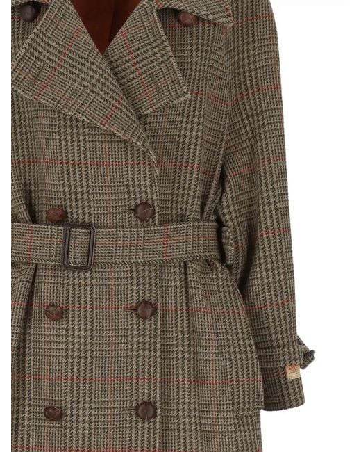 Golden Goose Deluxe Brand Brown Virgin Wool Checked Double-Breasted Belted Fitted Jacket