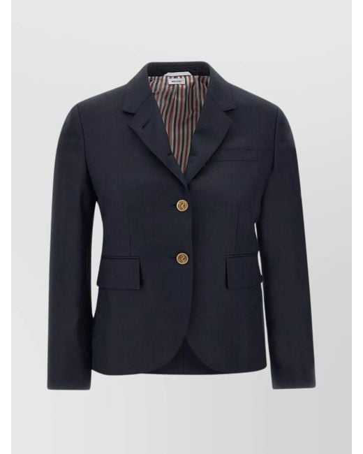 Thom Browne Blue Wool Single-Breasted Cropped Blazer