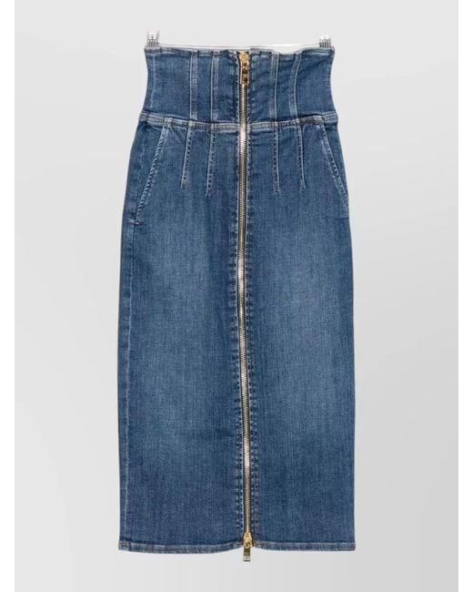 Elisabetta Franchi Blue High Waist Denim Midi Pencil Skirt