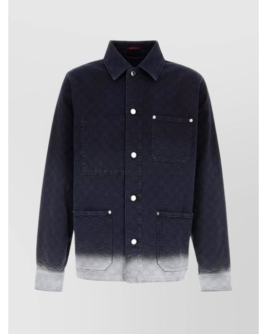 Gucci Blue Denim Shirt With Embroidery And Pockets for men