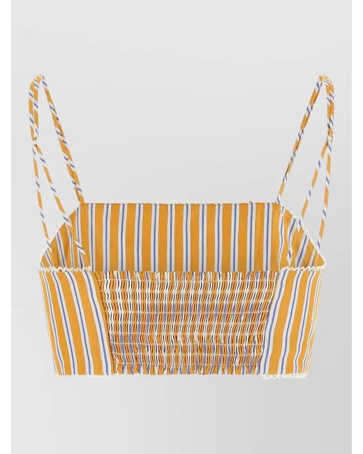 ANDAMANE Orange Carrie Striped Smocked Cropped Beach Top