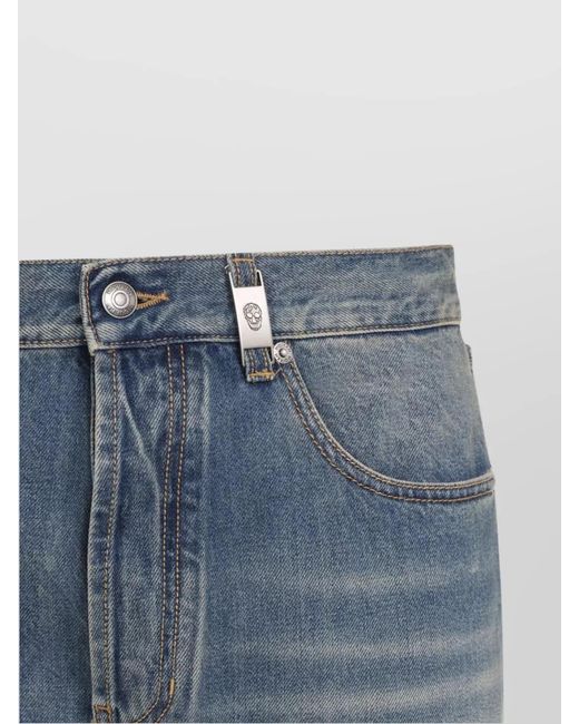 McQueen Blue Denim Mid-Rise Straight-Leg Jeans for men