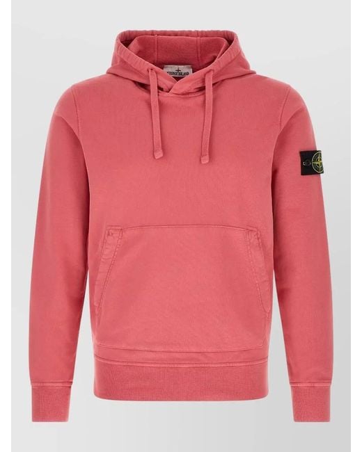 Stone Island Pink 6100062 Hooded Sweatshirt Drawstring Kangaroo Pocket for men
