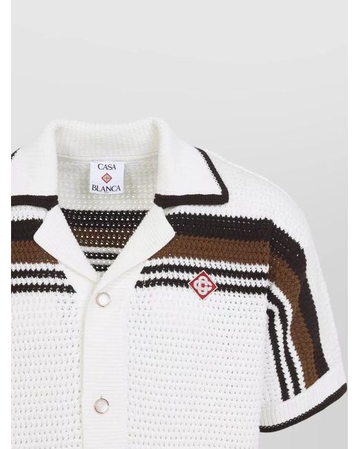 Casablanca Black Short Sleeve Crochet Camp Collar Shirt for men