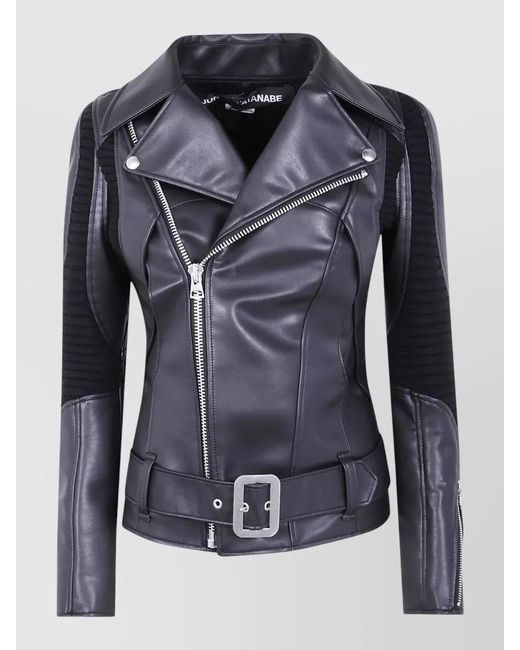Junya Watanabe Blue Biker Jacket Long Sleeves Belted Waist
