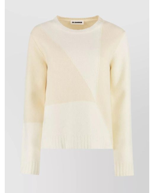 Jil Sander Natural Geometric Pattern Crew-Neck Wool Sweater