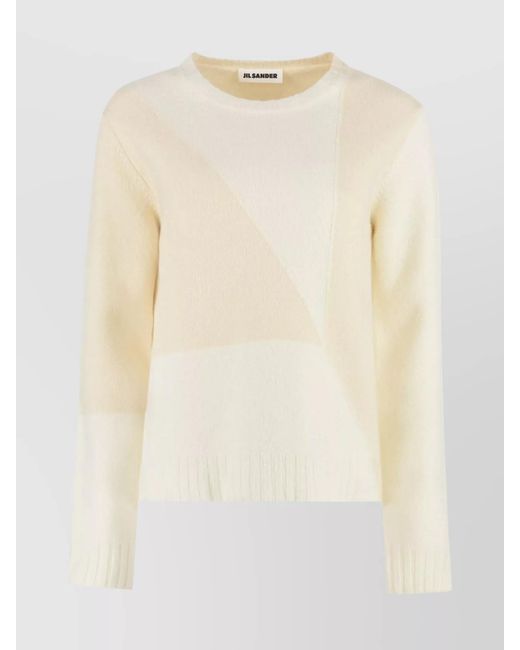 Jil Sander Natural Geometric Ribbed Wool Crew-Neck Sweater