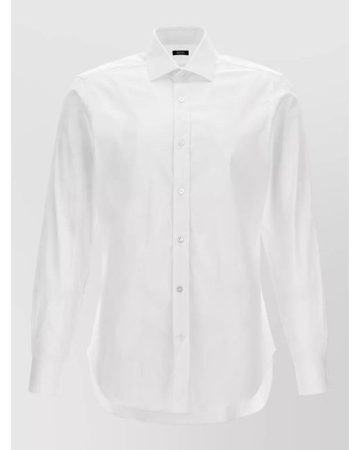 Barba Napoli White Poplin Shirt Button Down Collar Long Sleeves for men