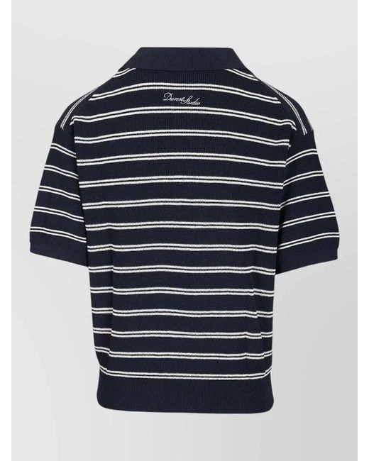 DUNST Blue Cotton Blend Polo Shirt Striped Design